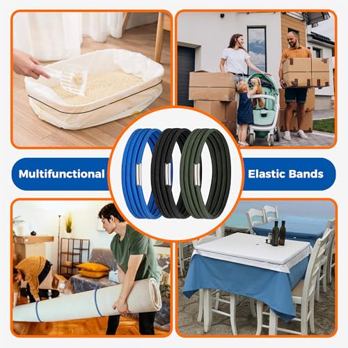 Hongmed Large Trash Can Bands - Set of 3, Fits 32-55 Gallon Cans (Black/Blue/Green) - Large Elastic Rubber Bands