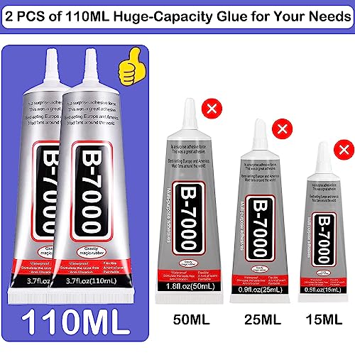 2 Pack B7000 Rhinestone Jewelry Glue Kit with 110ml Adhesive & Tools