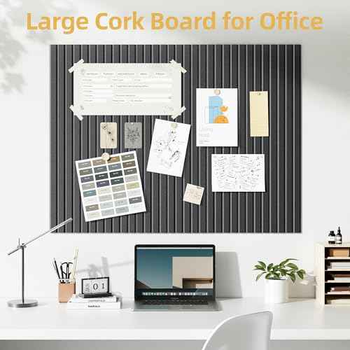 Large Cork Board for Wall 48" x 60" Black Bulletin Board with Safe Removable Adhesive Squares for Pictures Photos, Alternative CorkBoard Felt Pin Boards Tiles for Office Classroom Wall Decor - 20 Pack