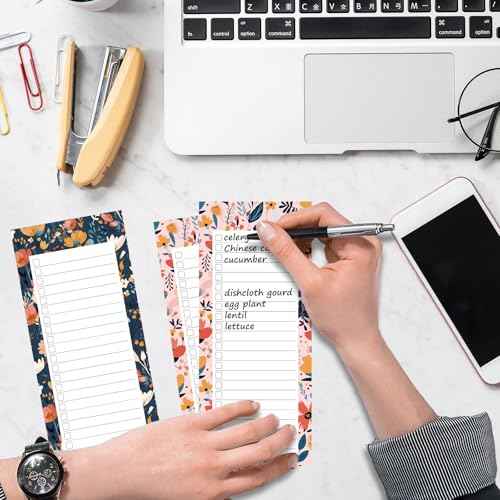 Koogel Magnetic Fridge Notepads, Floral Design, 4 Pack 200 Sheets Grocery List Notepad, 70g Premium Paper, Tear-Off Sheets, Perfect for Daily Schedules, Shopping Lists & Task Management, To-Do List
