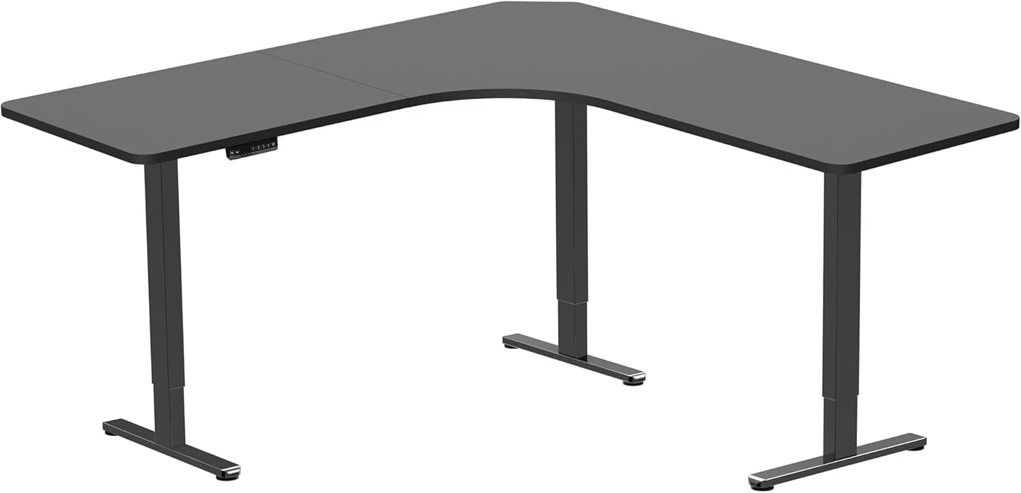 VIVO Electric Height Adjustable L-Shaped Stand Up Desk - 71"x71" Curved Black Table Top & Frame | Memory Controller
