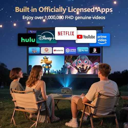 [2000 ANSI/ Official-NetfIix/360¡ÆStand] Outdoor Projector with WiFi and Bluetooth, Auto Focus, Auto Keystone 4K Projector Native 1080P Support 36W DoIby Audio Smart Proyector