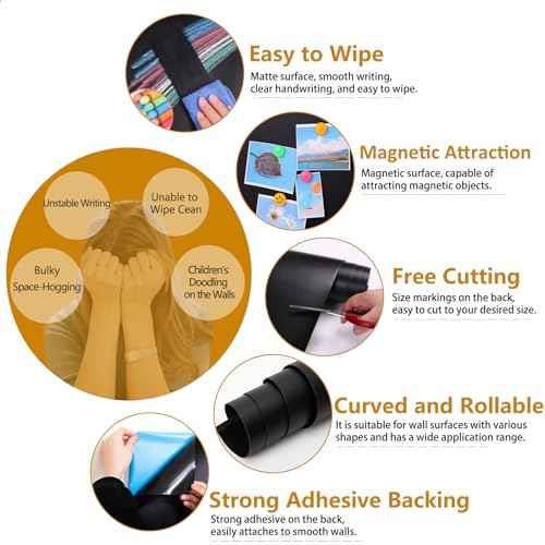 Magnetic Chalkboard Contact Paper with Adhesive, 47" x 23" Magnetic Blackboard Film for Walls, Peel and Stick ? Ideal for Office, Classroom, Home. Includes Dustless Chalk, Wiping Cloth, and Magnet