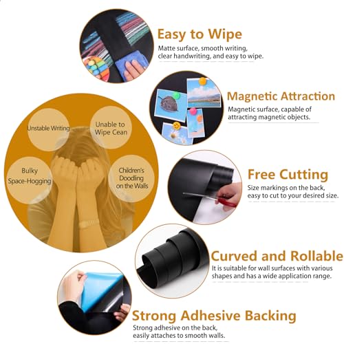 Magnetic Chalkboard Contact Paper with Adhesive, 55" x 27" Magnetic Blackboard Film for Walls, Peel and Stick ? Ideal for Office, Classroom, Home. Includes Dustless Chalk, Wiping Cloth, and Magnet