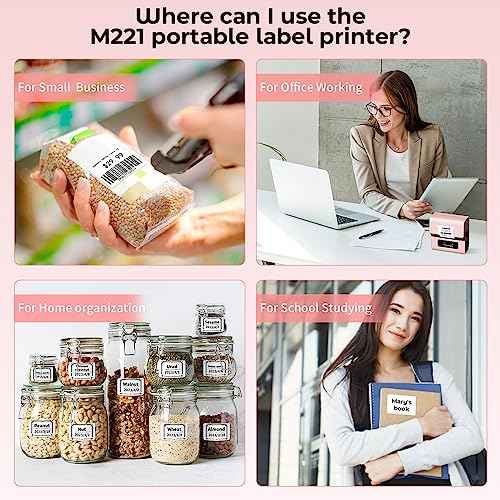 M221 Label Maker, 3 Inch Barcode Label Printer, Upgrade Portable Thermal Label Printers for Small Business, Crafts, Food Ingredient, Easy to Intall for Phone & PC, with 3 Roll Paper Sets,Pink