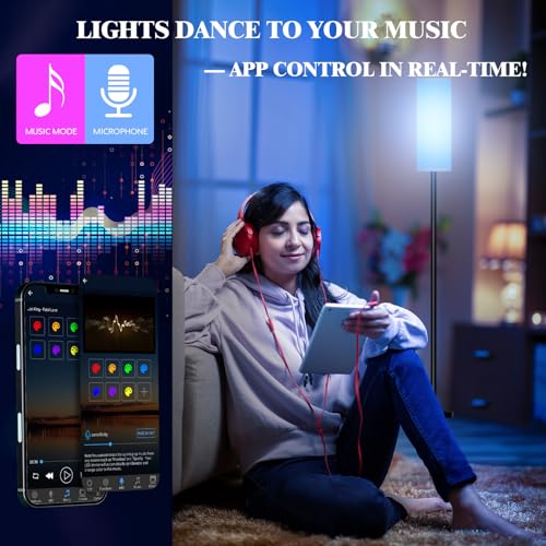 Qaubauyt White RGB Floor Lamp with APP Control Dimmable 67-Inch Tall Standing Lamp for Living Room & Bedroom