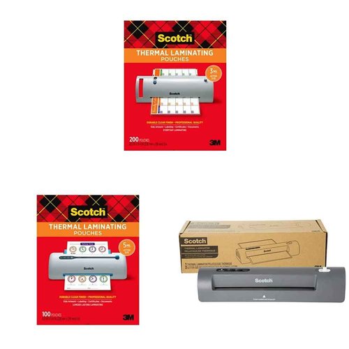 Scotch Thermal Laminating Pouches, 200- Count, 8.9 x 11.4'' & Thermal Laminating Pouches, 100-Pack, Clear & Thermal Laminator, 2 Roller System(TL901X)