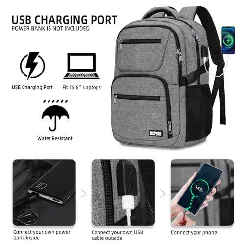Backpack for Men Women, School Backpack for Boys Girls Teens, Work Business College Backpacks with USB Charging Port, Black Student Bookbag Fits 15.6 Inch Laptop with USB Charging Port, Gifts