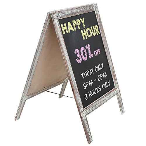 MyGift 30 Inch Tall Standing Rustic Torched Wood Dual Sided Sidewalk Chalkboard Sign, Freestanding A-Frame Easel with Double Side Erasable Message Board