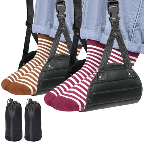 FEIMINI 2-Pack Airplane Footrest Hammock – Travel Foot Rest Cushion for Long Flights