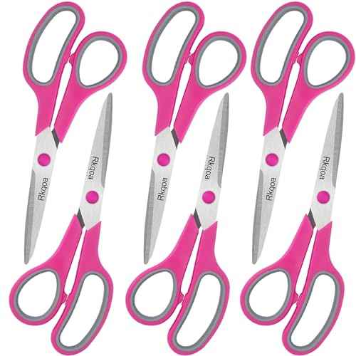 Pink Scissors Pack, Rkqoa 8" All Purpose Scissor - High Performance and Designed for Everyday use, Stainless Steel Shears Set with Comfort Grip, Right/Left Handed