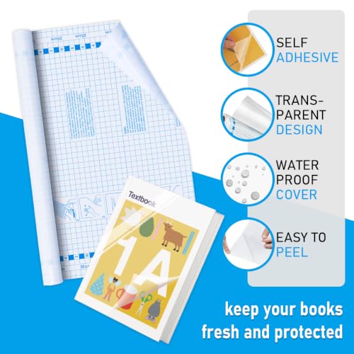 Chell Clear Contact Paper for Books 17.5 in x 5 ft Self-Adhesive Book Cover