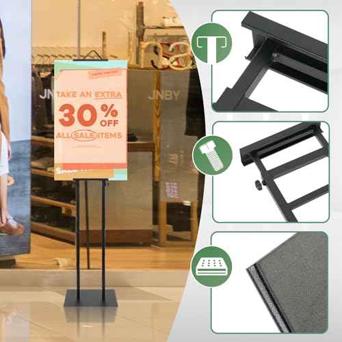 Poster Stand - Heavy Duty Poster Board Stand, Double-Sided Display for Board & Foam Sign, Floor Sign Holder Stand with Base, Adjustable Height Up to 78 inches for Wedding Restaurant Business (1 Pack)