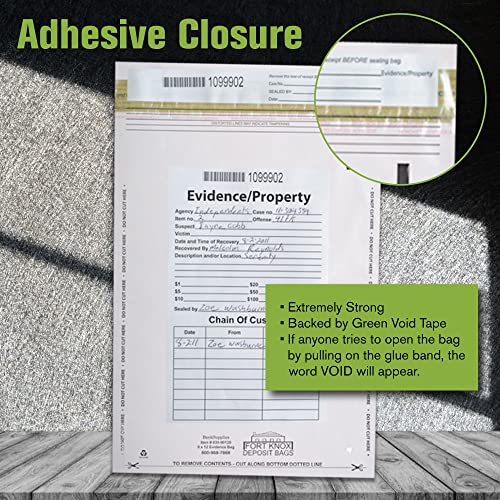 BankSupplies Clear Evidence Bags | Case of 100 | 9W x 12H | Tamper Evident Seal | Write-On Panel for Information | Plastic Safety Security Bag | Serial Numbers & Tear Off