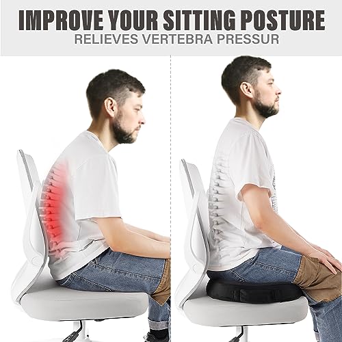 WAOAW Black Memory Foam Seat Cushion for Office Chair & Car – Coccyx Tailbone Pain Relief
