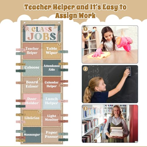 Pasimy Modern Boho Class Jobs Pocket Chart Classroom Management Decor