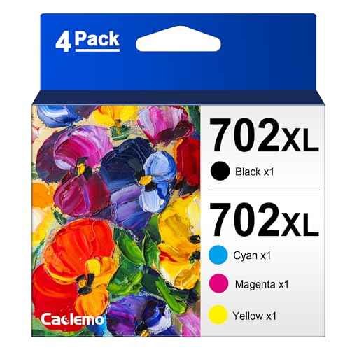 702XL 702 Ink Cartridges for Epson Printer with Latest Chip, Remanufactured Replacement for Epson 702 T702 702XL Ink Cartridges work with Epson Workforce Pro WF-3733, WF-3730, WF-3720 Printer (4 Pack)