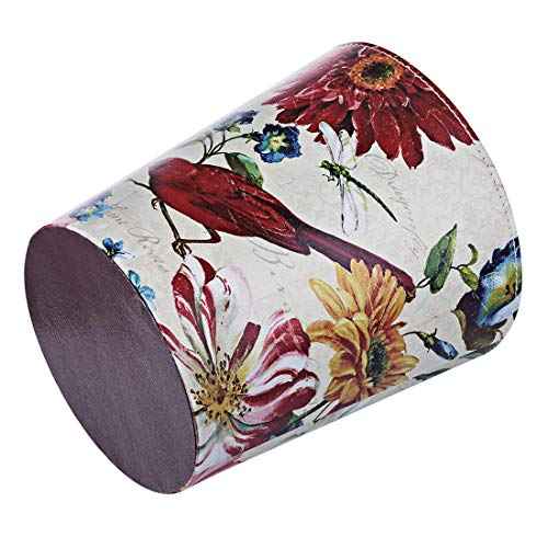 Leather Trash Can, Retro Decorative Waste Basket, 10L Capacity Small Waste Paper Basket, Waterproof Garbage Can for Bathroom, Bedroom, Office, Kitchen and Living Room - Red Bird