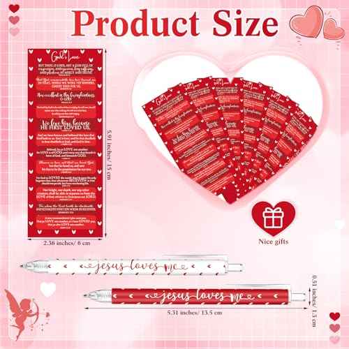 200 Pcs Valentine¡®s Day Christian Gifts Bulk Religious Valentine¡®s Day Ballpoint Pens Jesus Loves Me Pens Inspiring Quote Bookmarks Bible Verse Bookmark for Sunday School Church Friends