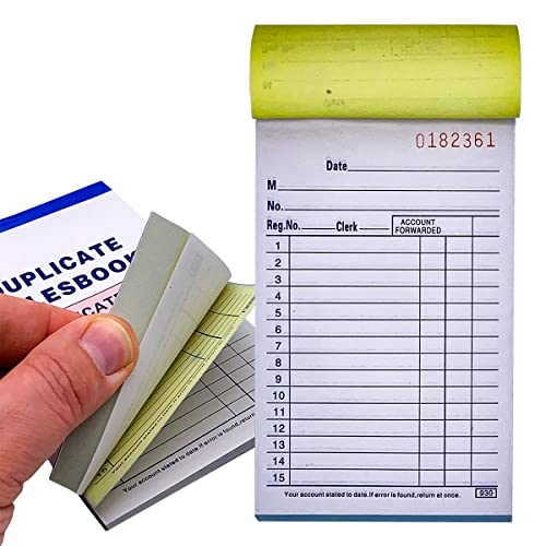 20 Pack Lot – 3.5 x 5.5 Sales Order Books, Carbonless 2-Part Receipts, White & Canary Yellow, Consecutive Numbers