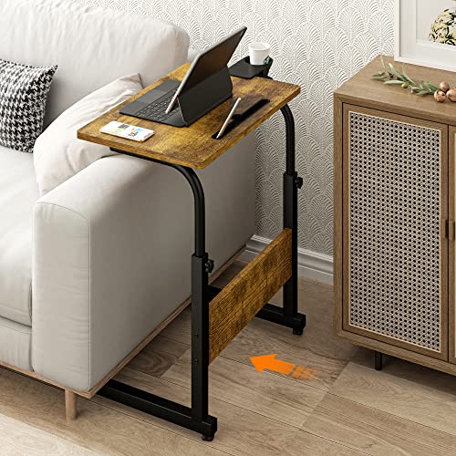 Klvied Standing Desk Adjustable Height, Stand Up Desk with Cup Holder, Portable and Easy to Move Bedside Table, Ideal for Home or Office, Black£¬Walnut
