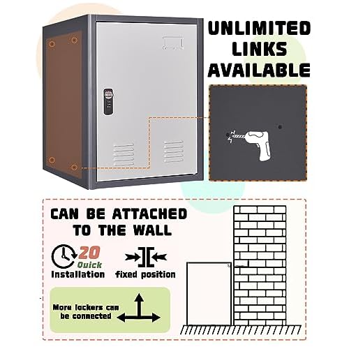 20" H Metal Locker Storage Cabinet, Lockable Cabinet, Small Lockerfor Employees, Lockable 1 Door with 2 Hooks Organizer for Bedroom, School, Office, Playroom, Daycare, Garage