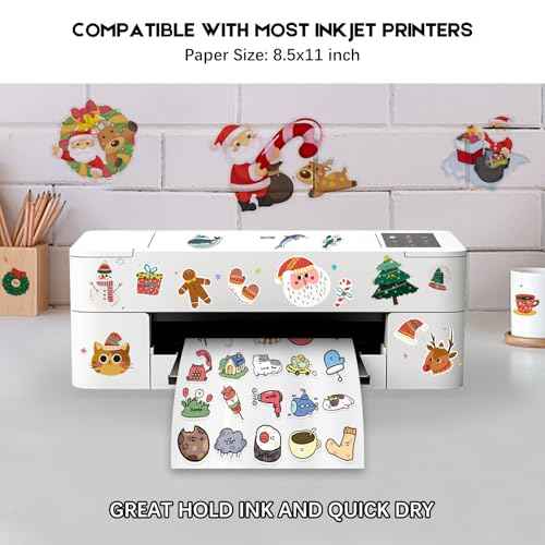 120 Sheets Printable Clear Sticker Paper for Inkjet Printer, Premium Vinyl Transparent Sticker Paper Waterproof, Dries Quickly, Vivid Colors, Tear Resistant, 8.5x11" Labels Great for Cutting Machines