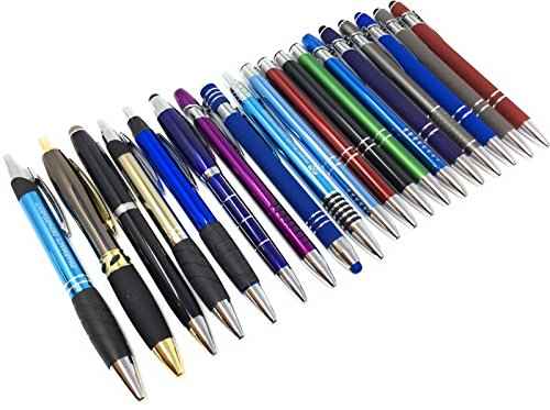 5 lb. Box of Assorted Misprint Metal Retractable Ball Point – Bulk Misprinted Pens, Stylus Tip, Comfort Grips, Wholesale Office Home School Black Blue Ink – Approximately 120 Pens per Box