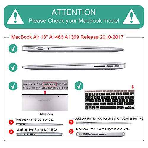 Mektron for MacBook Air 13 Case A1466 A1369, [Heavy Duty] [Dual Layer] Hard Case Cover with TPU+PC Bumper for MacBook Air 13.3-inch (2010-2017 Relase) w/Keyboard Cover Screen Protector, Gray