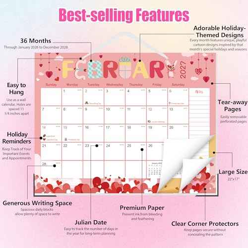 GuassLee Desk Calendar 2026-2028,36 Months 22" x 17" Large Calendar from January. 2026 to December. 2028,Desktop/Wall Monthly Planner with Julian Date and Thick Paper for Office Home School