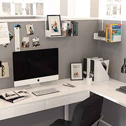 Wallniture Bali Cubicle Organizer, Metal Bookshelf with Buro Hanger Cubicle Hooks, White