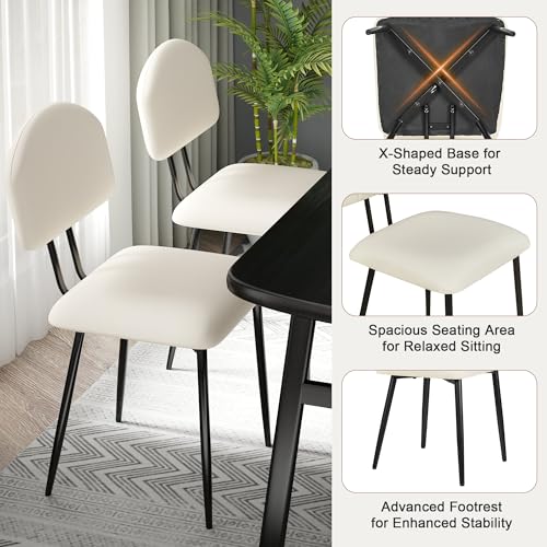 VECELO 4-Pack Beige Upholstered Dining Chairs with Curved Backrest