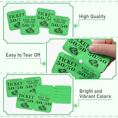 ESSENTIAL 500 Double Roll Raffle Tickets, 50/50 Raffle Cards, Entry Form with Name, Address, Phone & Email for Events, Entry, Class Reward & Door Prize - 5 Color Selection (Green)
