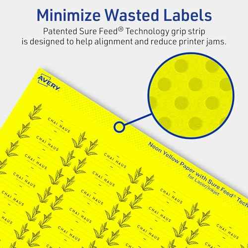 Avery Printable Rectangle Labels, Sure Feed Technology, 1/2" x 1-3/4", Neon Yellow Labels, Print-to-The-Edge, Laser/Inkjet Printable, 2,400 Total, Great for Jars and More