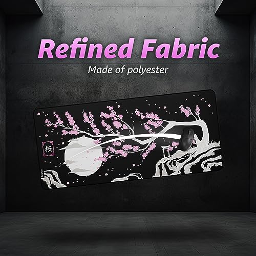 Hystar¢ç Extended Gaming Mouse Pad | XXL 36" x 16" | 5mm Thick, Waterproof Surface, Smooth Polyester Fabric, and Natural Rubber Base | Sakura Dark