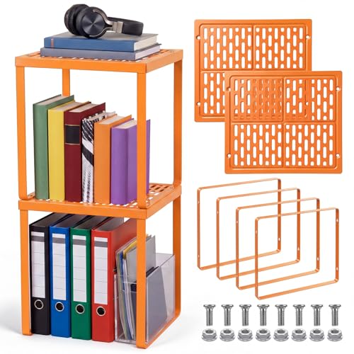 Colarr 2 Pcs Metal Locker Organizer Shelf Stackable 2-Tier, Orange