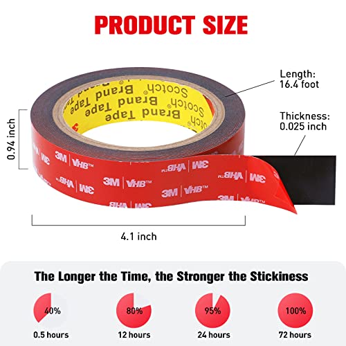 HitLights 16.4ft Heavy Duty Double Sided Foam Tape 0.94in—Waterproof, 3M VHB Adhesive
