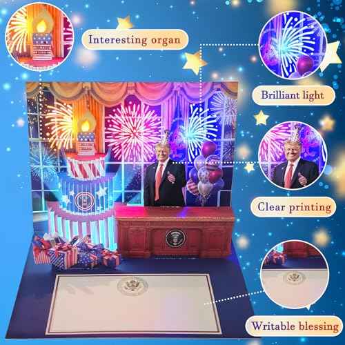 3D Pop-Up Birthday Card with Music & Light ? President¡¯s Voice Funny Greeting, Happy Birthday Song & Blow-Out Candle Effect ? Unique Gift for Him & Her
