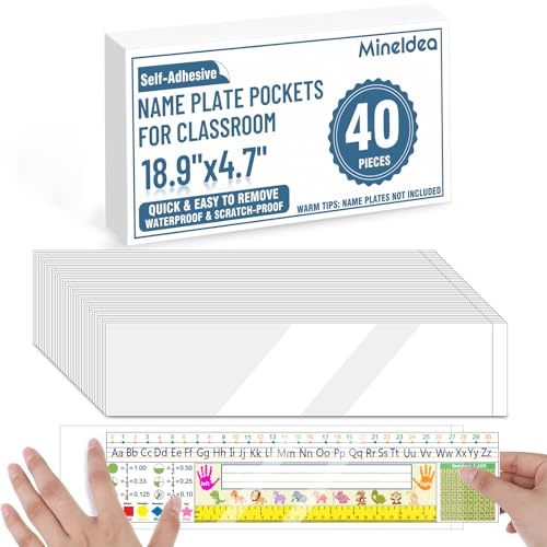40 Pack Clear Adhesive Nameplate Pockets 18.9" x 4.7" for Classroom & Office