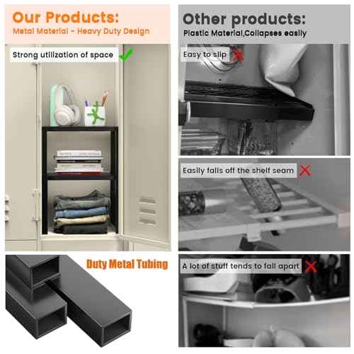 Locker Organizer Shelf School, Adjustable Width and Height, Stackable Metal Locker Storage Organization, Ideal Locker Fits Standard Size School, Office, and Gym Lockers, Black