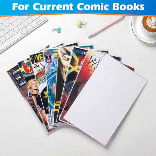 Current Comic Book Bags and Boards 100 Comic Book Sleeves and 100 Comic Book Boards, Acid-Free Clear Comic Book Storage, Comic Book Backing Boards 27 pt, Thick and Coated Comic Backing Board