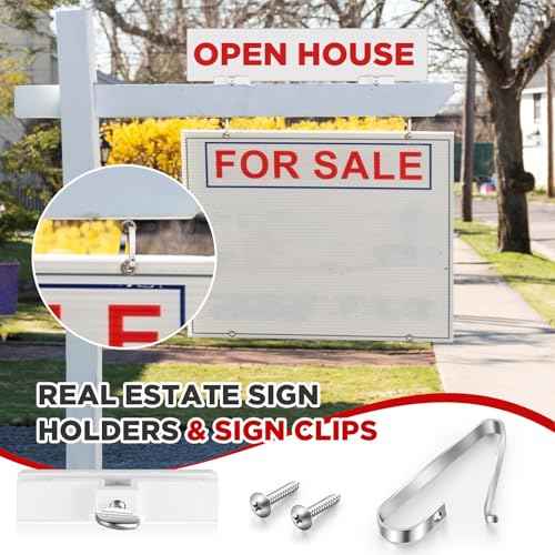 Thyle 10 Sets Real Estate Sign Holders and Rider Clips for Mounting, Including Hooks for Hanging or Attaching Signs and Riders,with Screws for Posts.