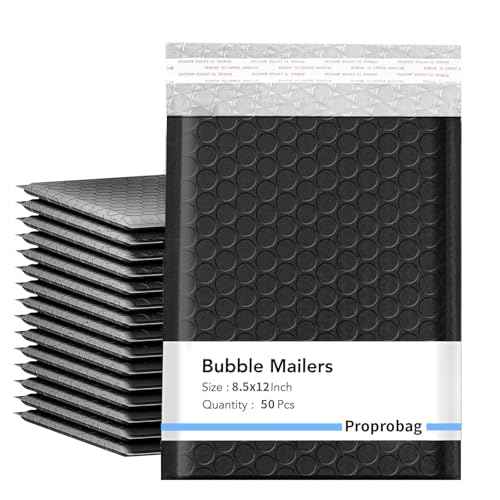 8.5 x 11 Bubble Mailers 50 Pack - Outer Size 9x12 Heavy Duty Black Padded mailer with Self Seal, Waterproof Shipping Envelopes, Bubble Wrap Protection for Ecommerce, Non See Through