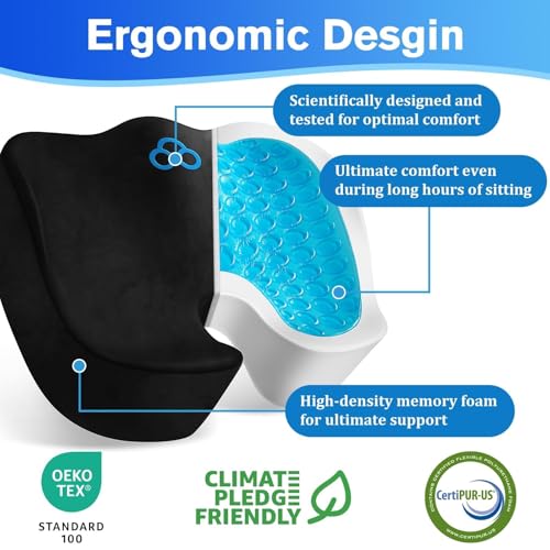 CushyOasis Gel Memory Foam Seat Cushion for Office & Wheelchair, Large Black