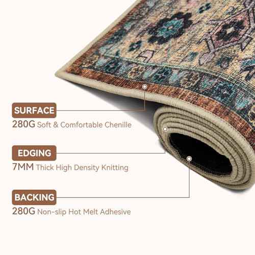 Office Chair Mat for Hardwood Floor, 36"¡¿48" Boho Under Desk Mat Rug with Non-Slip Backing as Floor Protector, Computer Rolling Chair Mat for Office Home, Machine Washable, Red