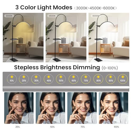 Lash Light for Eyelash Tech,LED Half Moon Floor Lamp for Esthetician, Tattoo Artists,Nail Tech, Skincare Adjustable Brightness and Height Esthetician Light with Phone Holder and Tool Tray