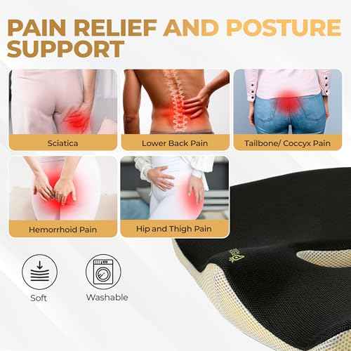 Patented 55D Memory Foam Seat Cushions for Office Chairs, Car Seat Cushion, Gaming Chair- Office Desk Accessories for Tailbone, Sciatica Pain Relief, Hemorrhoid- Travel Pillow for Long Sitting Comfort