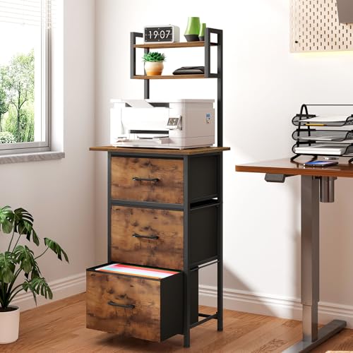 Snughome Rustic Brown 51.6'' Tall 3-Drawer File Cabinet with 19.7'' Extended Desktop