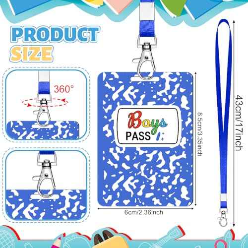 Sabary 6 Sets Composition Hall Passes Wooden Bathroom Pass Lanyards Notebook Style Unbreakable Classroom Passes Gift for Bathroom Office Library Nurse School Supplies(Colorful)