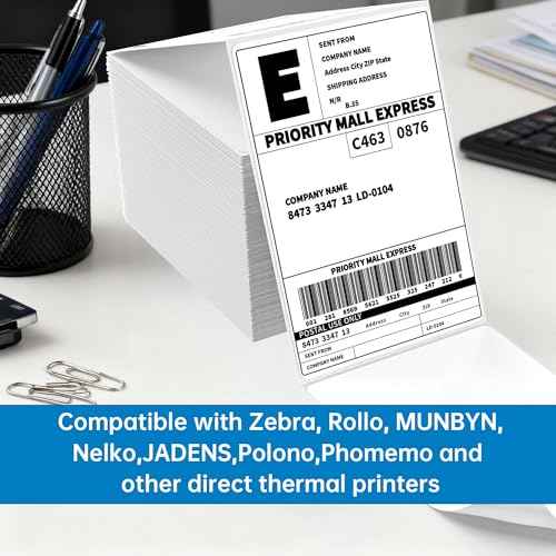 Thermal Shipping Labels 4x6, Pack of 500 Direct Thermal Printer Labels Fanfold, Compatible with Rollo, Zebra, MUNBYN Printers(Commercial Grade)